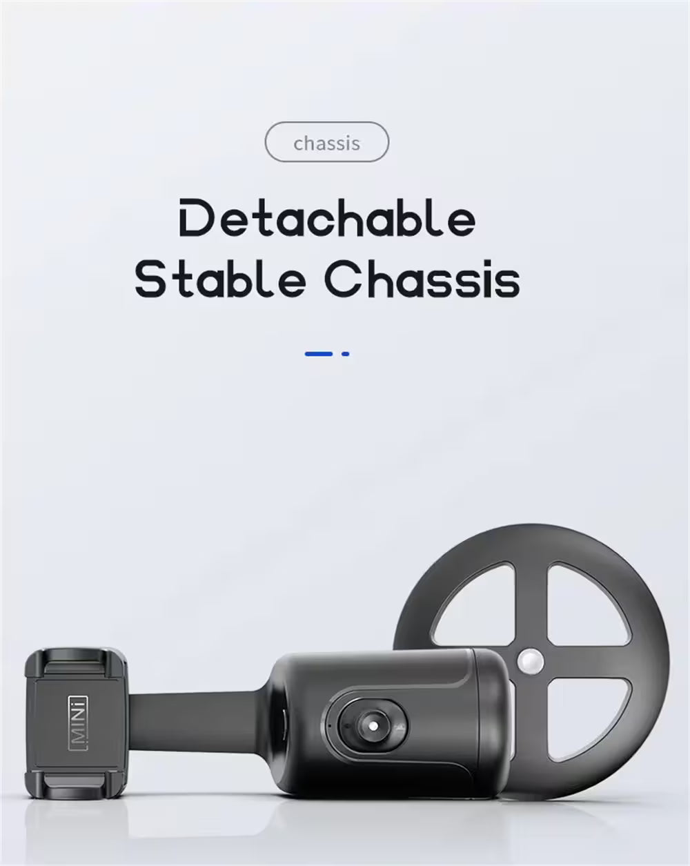 Detachable stable chassis with a wheel on a light gray background