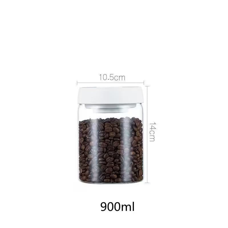 Glass jar with coffee beans and dimensions on a white background
