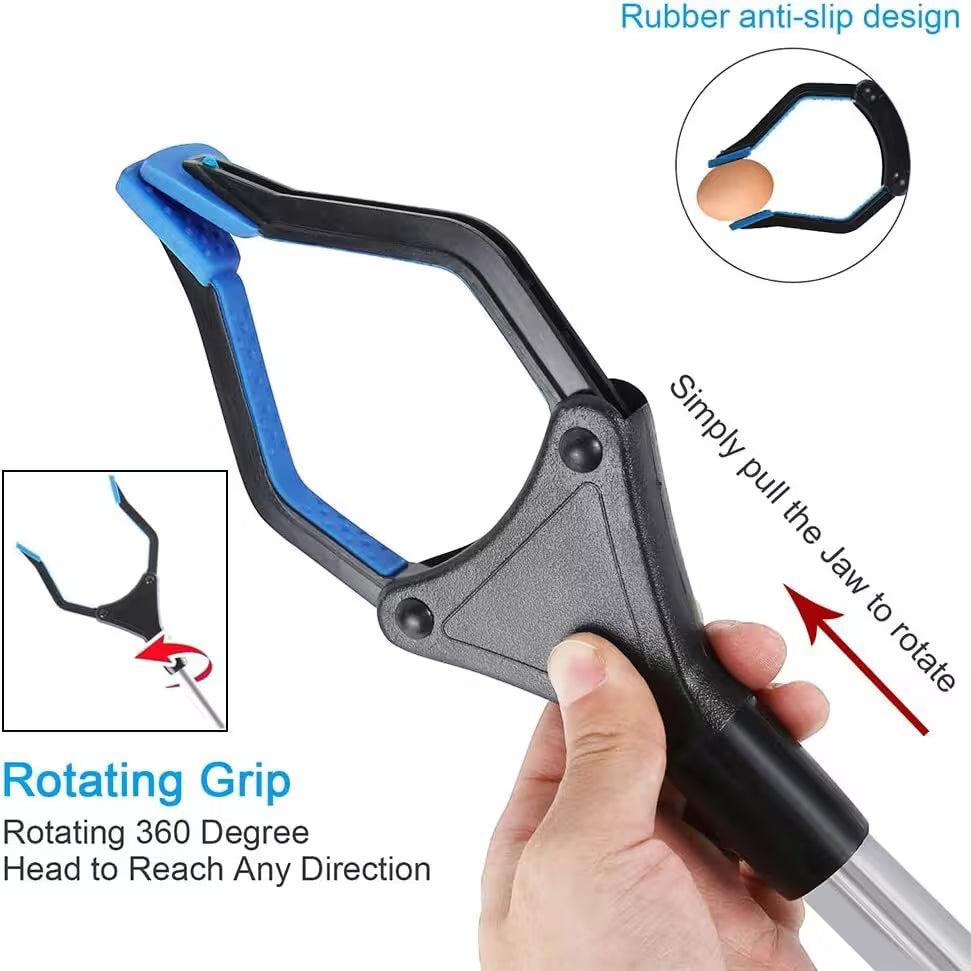 Black and blue tool with rotating grip held by a hand, showing rubber anti-slip design.