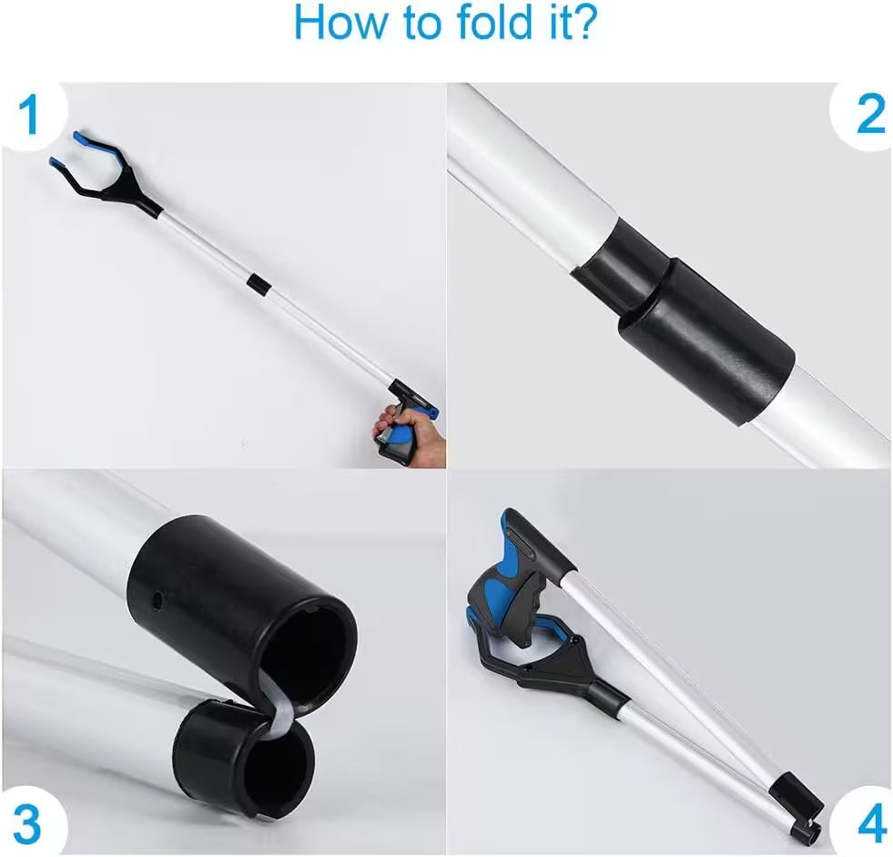 Step-by-step guide on how to fold a telescopic cleaning tool.