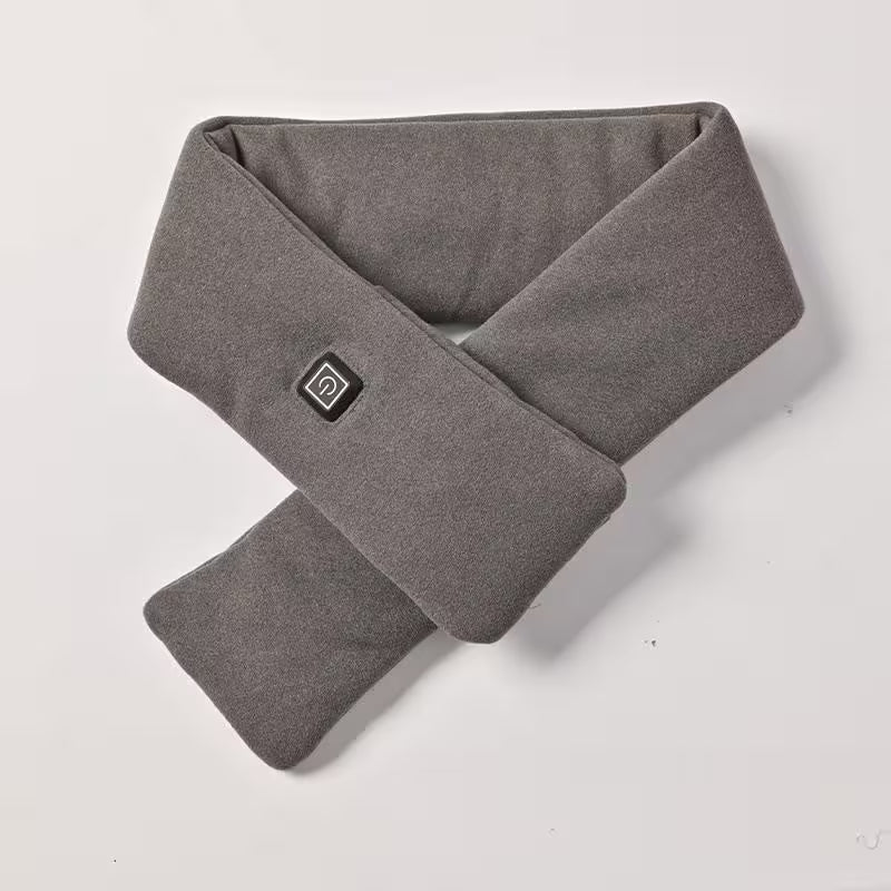 Gray neck warmer with a brand logo on a light gray background