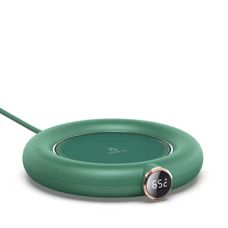 Green electronic device with digital display on a white background