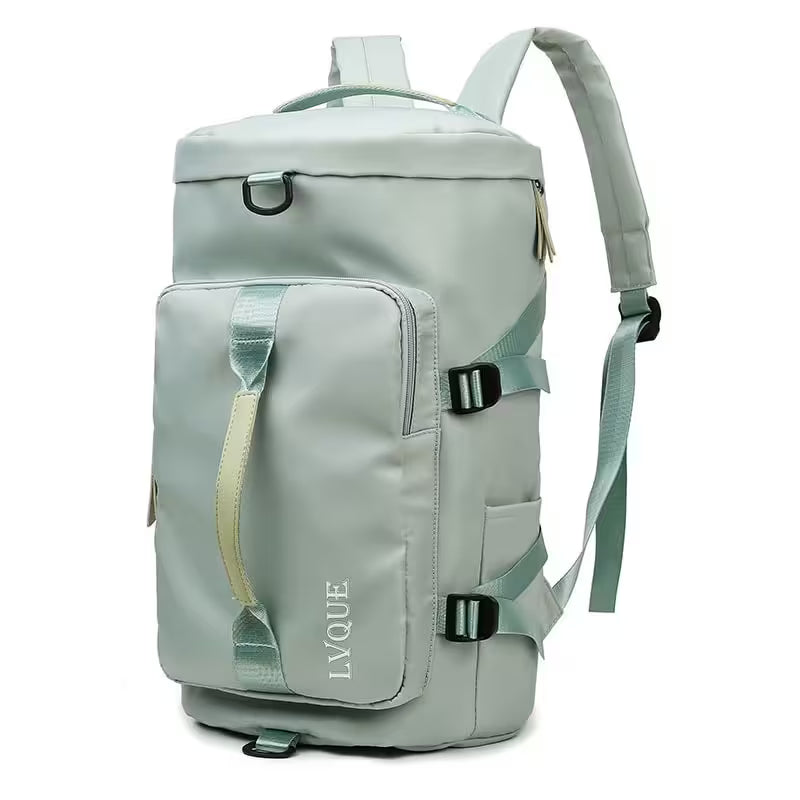 Light gray backpack with 'LVQUE' branding on a white background