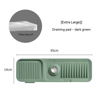 Dark green draining pad with dimensions and steep slope angle on a white background