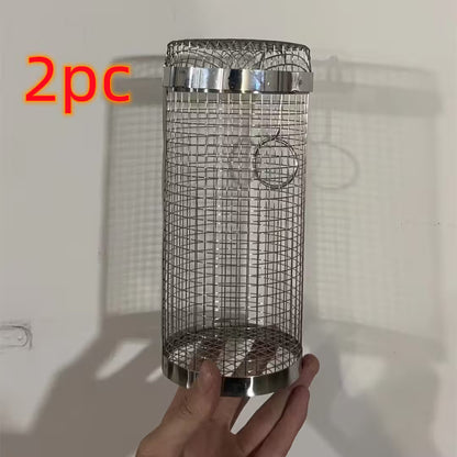 Metal bird feeder held by a hand with '2pc' text above on a light background