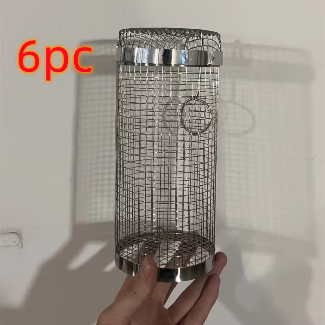 Metal mesh cage held by a hand with '6pc' text above on a light background