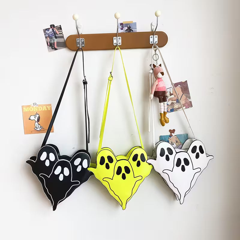 Halloween Shoulder Bag | Funny 3D Cartoon Ghost Purses in Black, White or Neon Yellow for Spooky Outfits