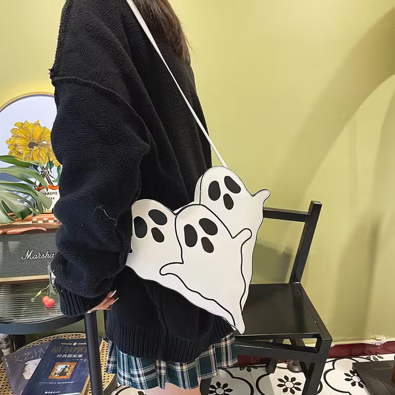 Halloween Shoulder Bag | Funny 3D Cartoon Ghost Purses in Black, White or Neon Yellow for Spooky Outfits