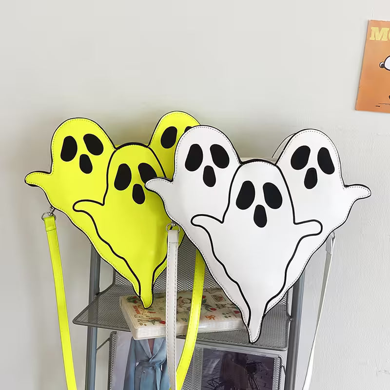 Halloween Shoulder Bag | Funny 3D Cartoon Ghost Purses in Black, White or Neon Yellow for Spooky Outfits