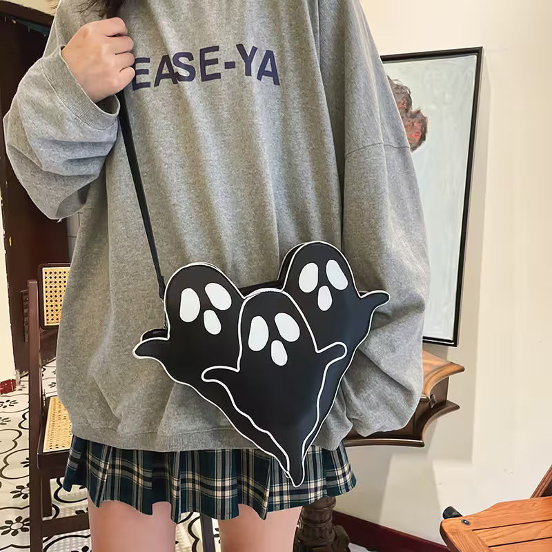 Halloween Shoulder Bag | Funny 3D Cartoon Ghost Purses in Black, White or Neon Yellow for Spooky Outfits