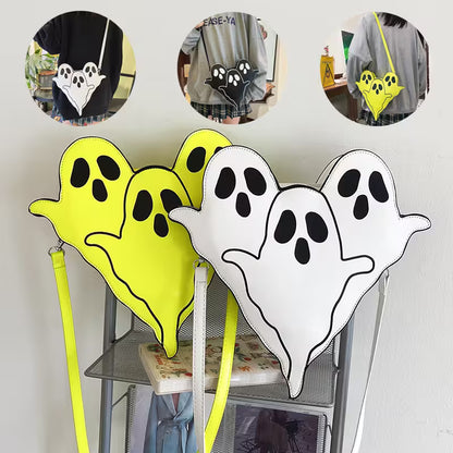 Halloween Shoulder Bag | Funny 3D Cartoon Ghost Purses in Black, White or Neon Yellow for Spooky Outfits
