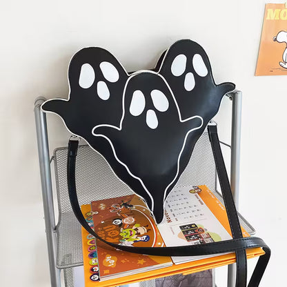 Black Halloween Shoulder Bag | Funny 3D Cartoon Ghost Purses in Black, White or Neon Yellow for Spooky Outfits