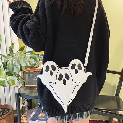 Halloween Shoulder Bag | Funny 3D Cartoon Ghost Purses in Black, White or Neon Yellow for Spooky Outfits