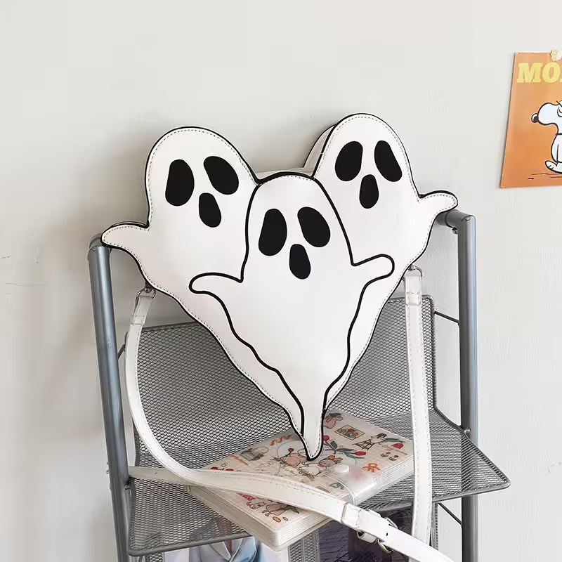 White Halloween Shoulder Bag | Funny 3D Cartoon Ghost Purses in Black, White or Neon Yellow for Spooky Outfits