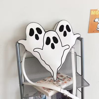 White Halloween Shoulder Bag | Funny 3D Cartoon Ghost Purses in Black, White or Neon Yellow for Spooky Outfits