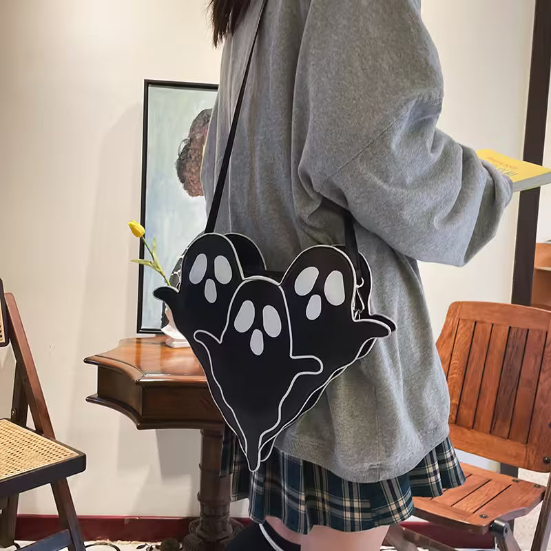 Halloween Shoulder Bag | Funny 3D Cartoon Ghost Purses in Black, White or Neon Yellow for Spooky Outfits