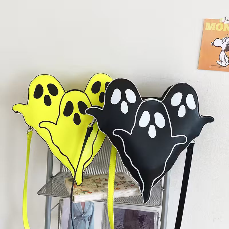 Halloween Shoulder Bag | Funny 3D Cartoon Ghost Purses in Black, White or Neon Yellow for Spooky Outfits