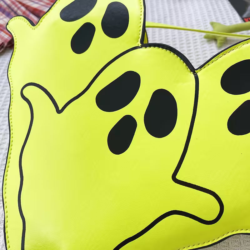 Halloween Shoulder Bag | Funny 3D Cartoon Ghost Purses in Black, White or Neon Yellow for Spooky Outfits