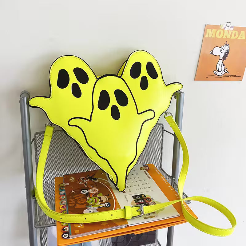 Green Halloween Shoulder Bag | Funny 3D Cartoon Ghost Purses in Black, White or Neon Yellow for Spooky Outfits