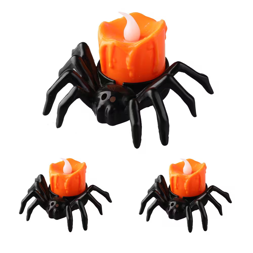 Halloween Candlesticks – LED Flameless Spider Lamp, Dripping Wax Effect, Pack of 6 or 12, Safe for Kids & Pets