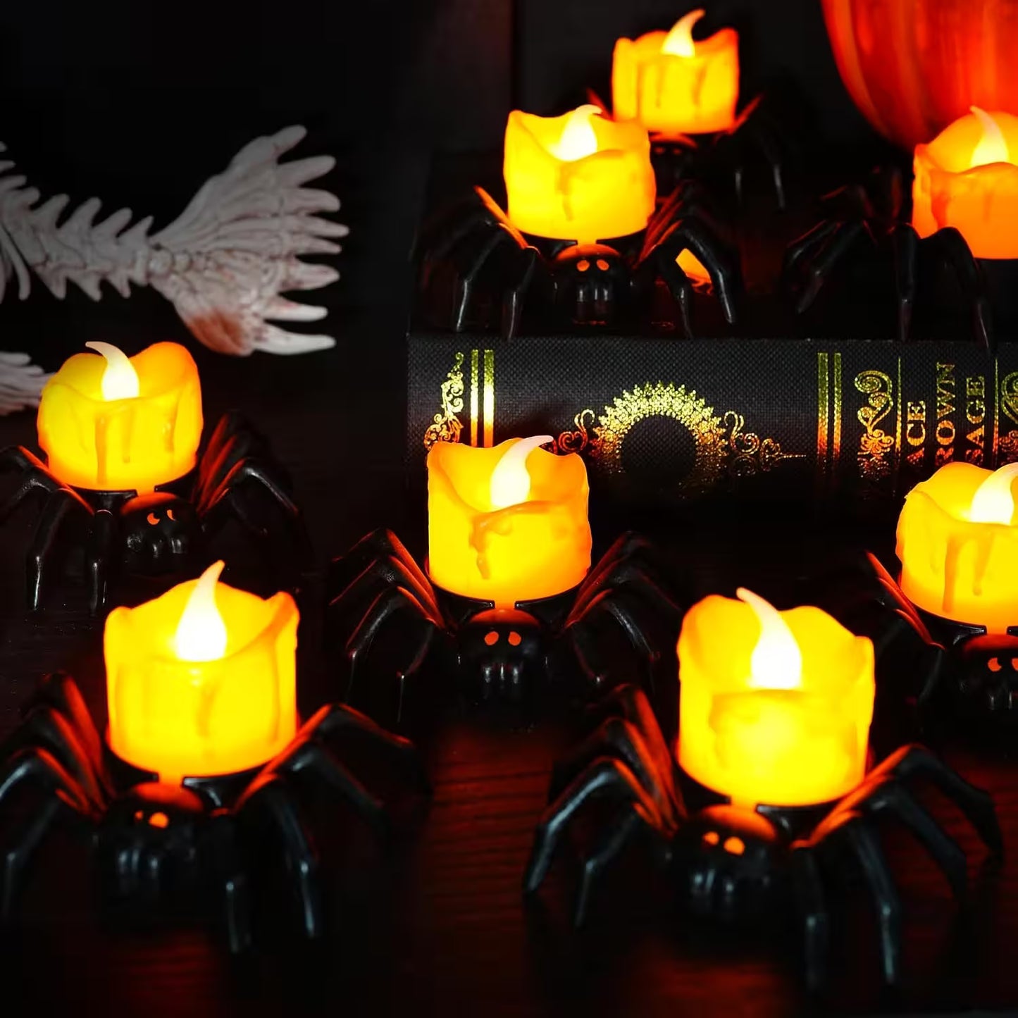 Halloween Candlesticks – LED Flameless Spider Lamp, Dripping Wax Effect, Pack of 6 or 12, Safe for Kids & Pets