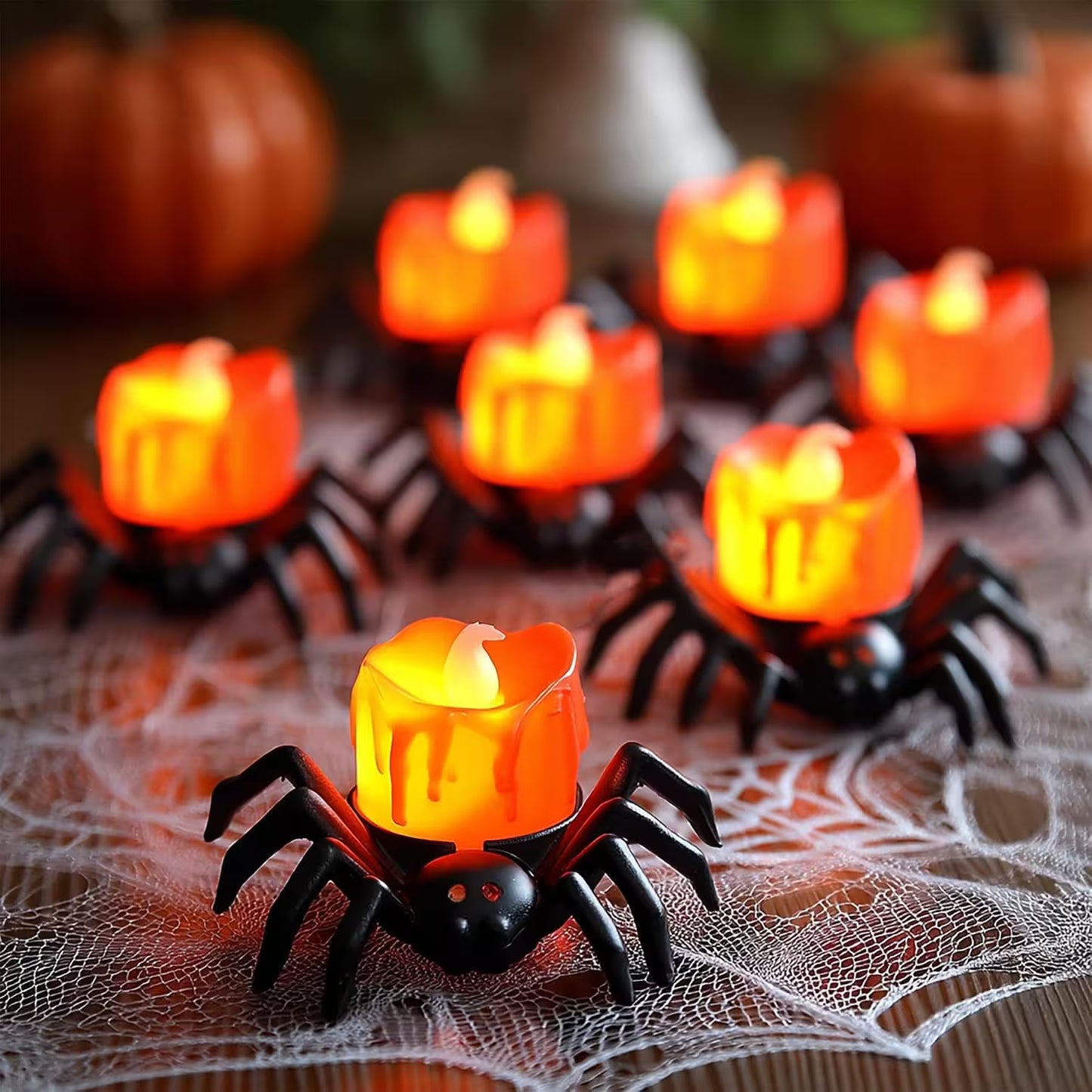 Halloween Candlesticks – LED Flameless Spider Lamp, Dripping Wax Effect, Pack of 6 or 12, Safe for Kids & Pets