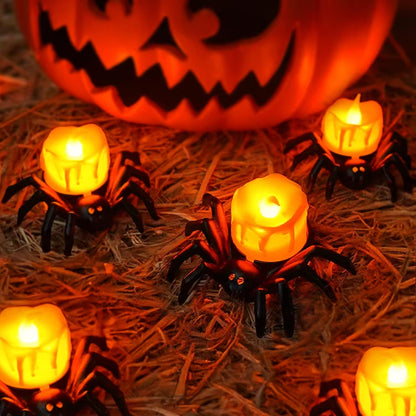 Halloween Candlesticks – LED Flameless Spider Lamp, Dripping Wax Effect, Pack of 6 or 12, Safe for Kids & Pets