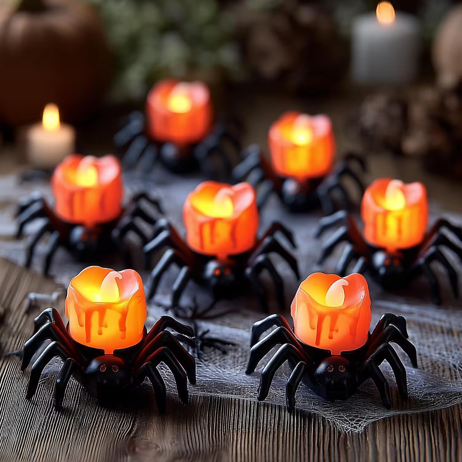 Halloween Candlesticks – LED Flameless Spider Lamp, Dripping Wax Effect, Pack of 6 or 12, Safe for Kids & Pets