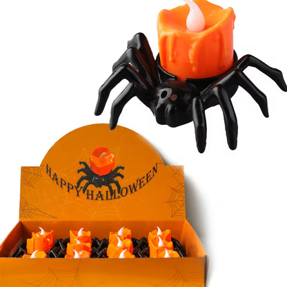 Halloween Candlesticks – LED Flameless Spider Lamp, Dripping Wax Effect, Pack of 6 or 12, Safe for Kids & Pets