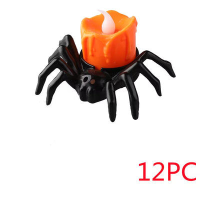 Halloween Candlesticks – LED Flameless Spider Lamp, Dripping Wax Effect, Pack of 6 or 12, Safe for Kids & Pets