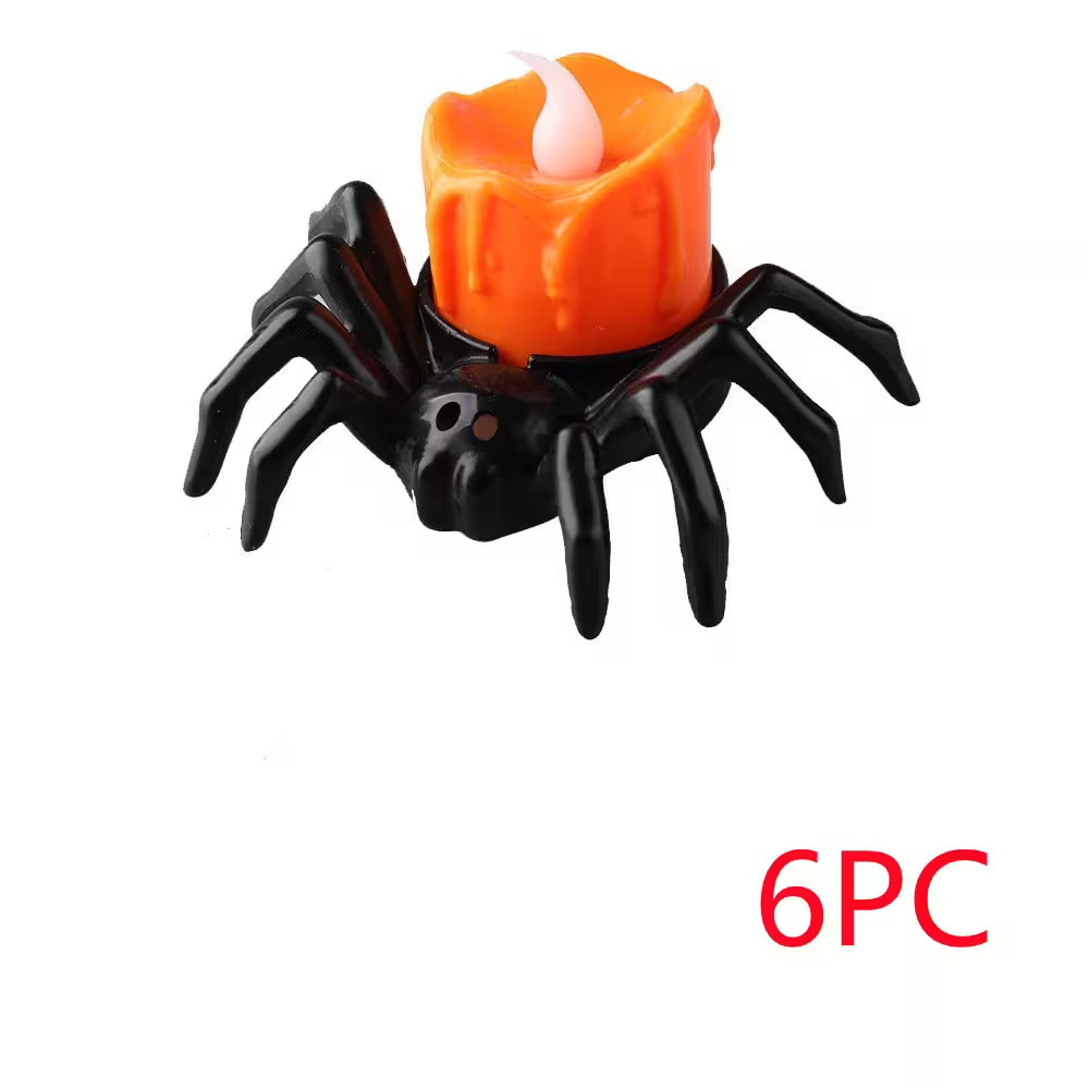 Halloween Candlesticks – LED Flameless Spider Lamp, Dripping Wax Effect, Pack of 6 or 12, Safe for Kids & Pets