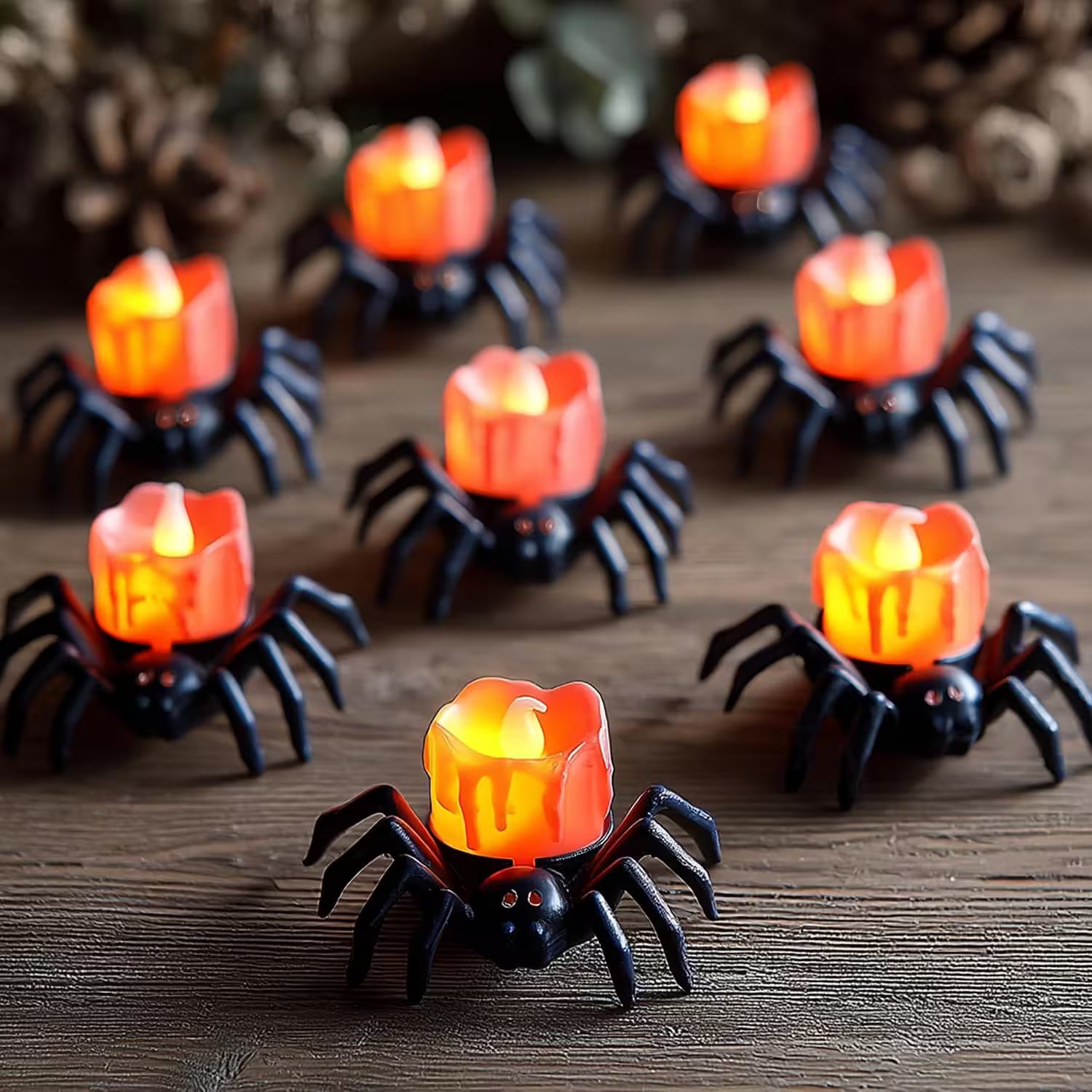 Halloween Candlesticks – LED Flameless Spider Lamp, Dripping Wax Effect, Pack of 6 or 12, Safe for Kids & Pets