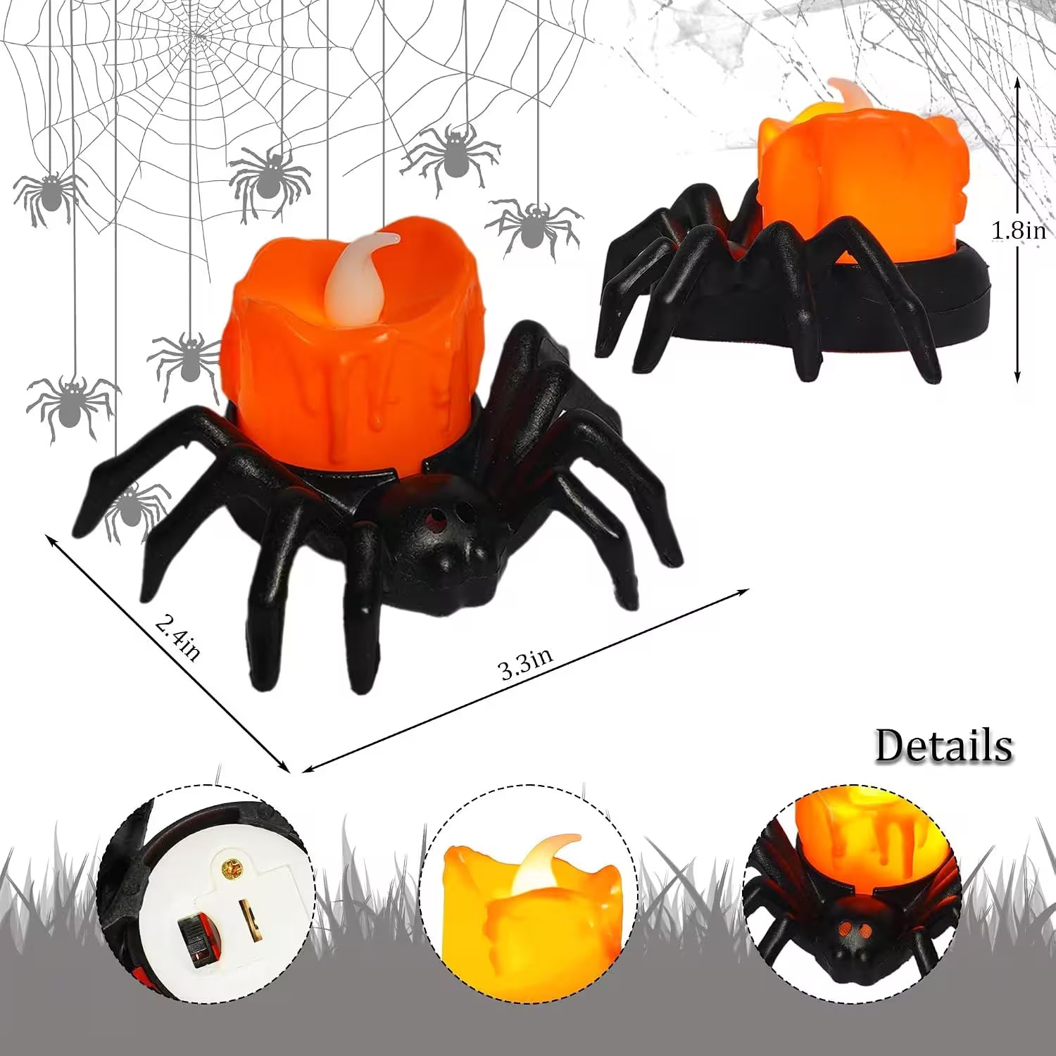 Halloween Candlesticks – LED Flameless Spider Lamp, Dripping Wax Effect, Pack of 6 or 12, Safe for Kids & Pets