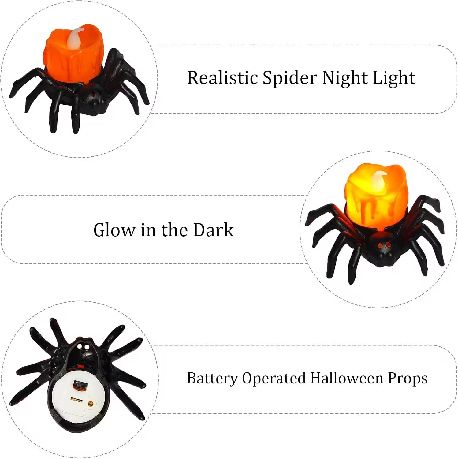 Halloween Candlesticks – LED Flameless Spider Lamp, Dripping Wax Effect, Pack of 6 or 12, Safe for Kids & Pets