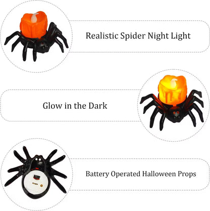 Halloween Candlesticks – LED Flameless Spider Lamp, Dripping Wax Effect, Pack of 6 or 12, Safe for Kids & Pets