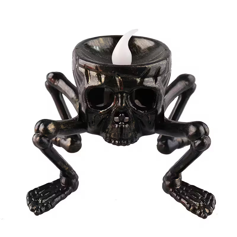 Halloween Flameless Taper Candles – Halloween Skeleton Hand & Skull Lantern, Tealight & LED Compatible, Dark Gothic Table Décor