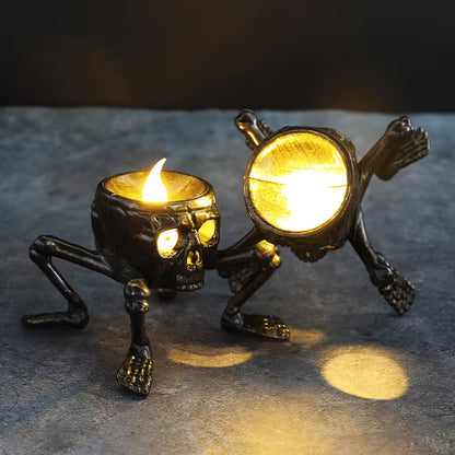 Halloween Flameless Taper Candles – Halloween Skeleton Hand & Skull Lantern, Tealight & LED Compatible, Dark Gothic Table Décor