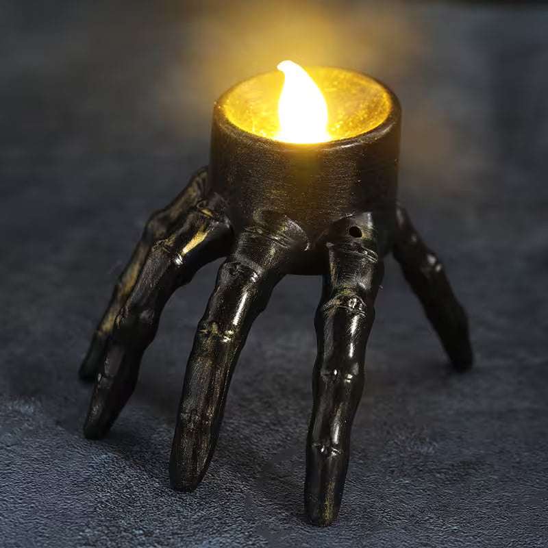 Halloween Flameless Taper Candles – Halloween Skeleton Hand & Skull Lantern, Tealight & LED Compatible, Dark Gothic Table Décor