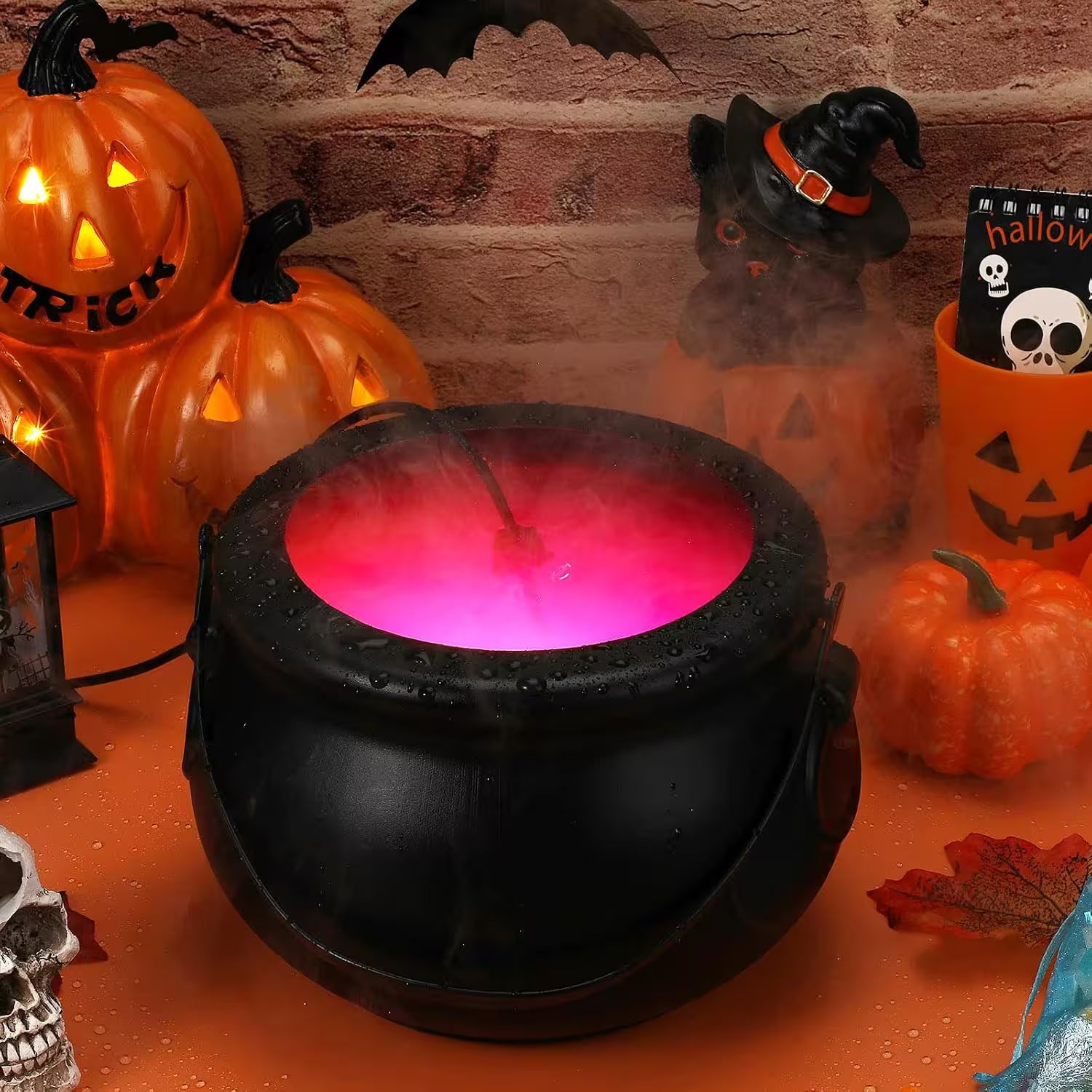 Halloween Fog Maker Cauldron | LED Mist Maker with Color-Changing Lights | Indoor Halloween Décor