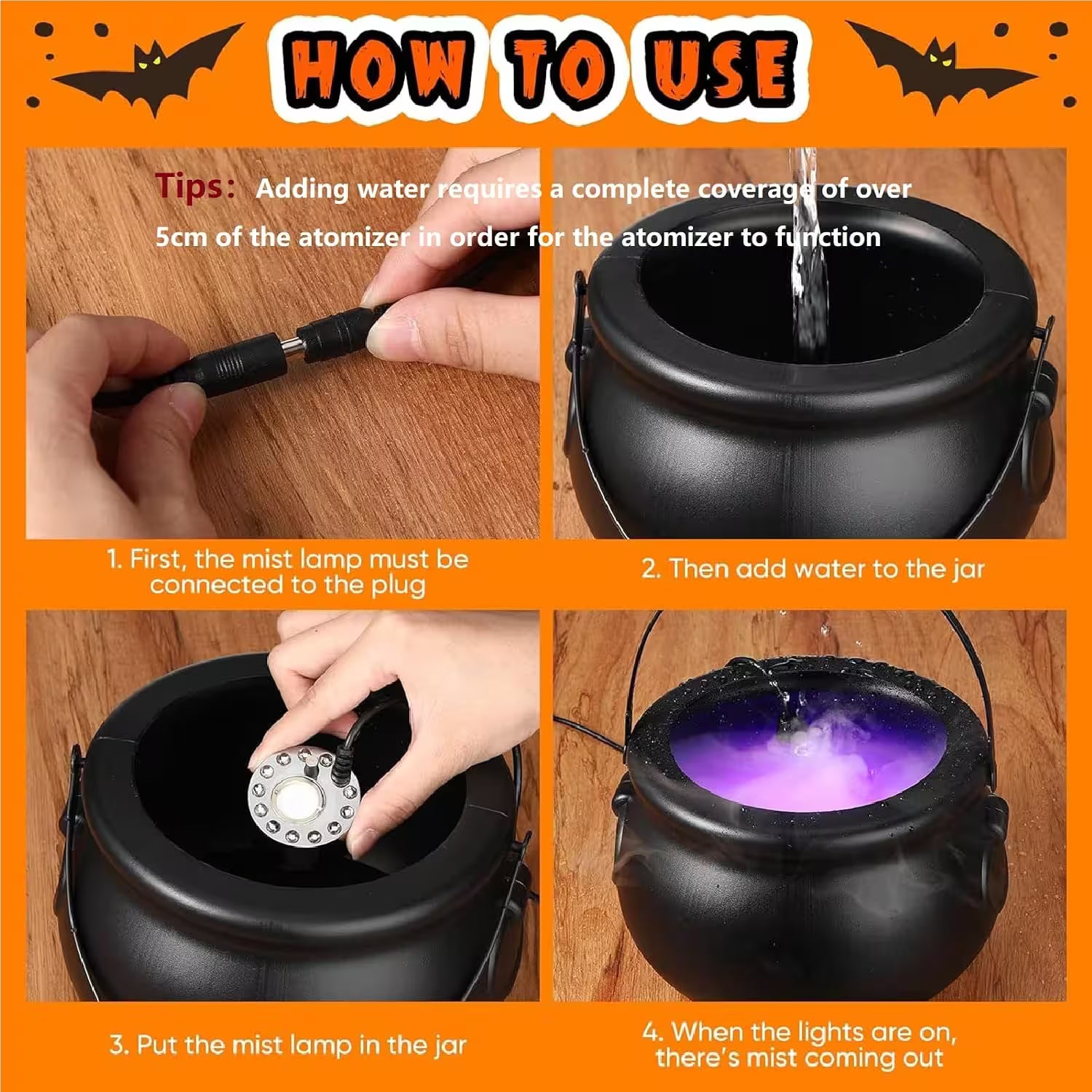 Halloween Fog Maker Cauldron | LED Mist Maker with Color-Changing Lights | Indoor Halloween Décor