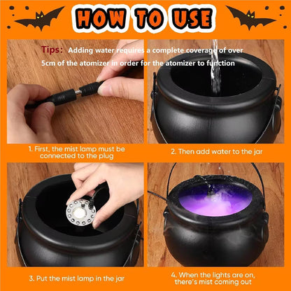 Halloween Fog Maker Cauldron | LED Mist Maker with Color-Changing Lights | Indoor Halloween Décor