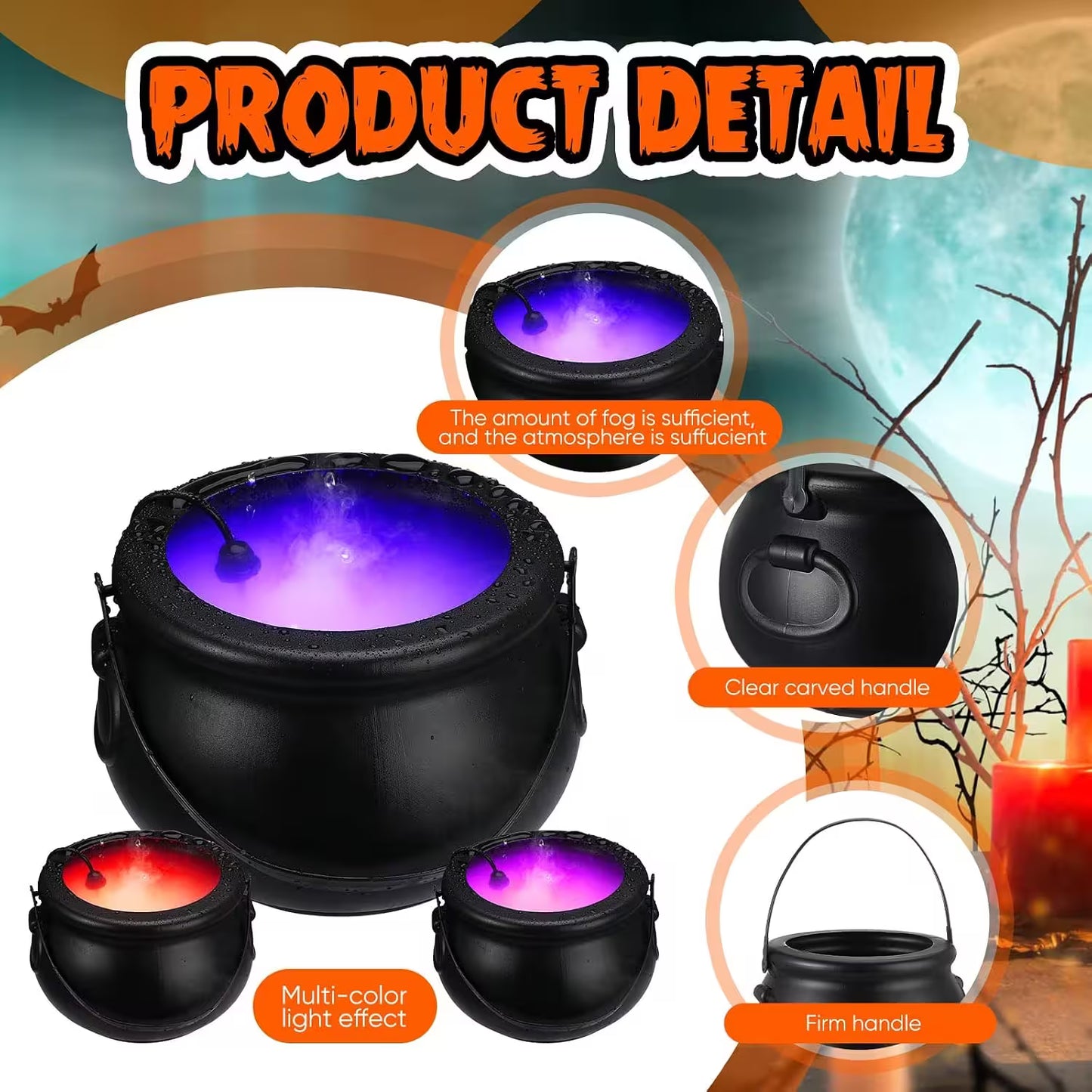 Halloween Fog Maker Cauldron | LED Mist Maker with Color-Changing Lights | Indoor Halloween Décor