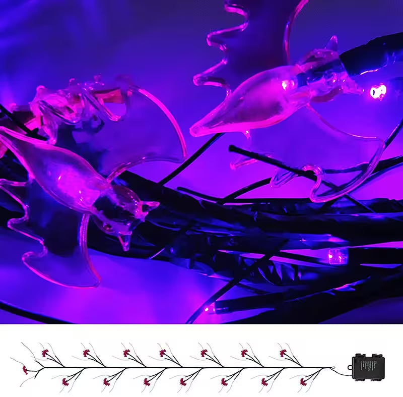Halloween Garland With Lights – Bat Pumpkin LED 6ft Black Twig Branch, 8 Modes, Battery Powered