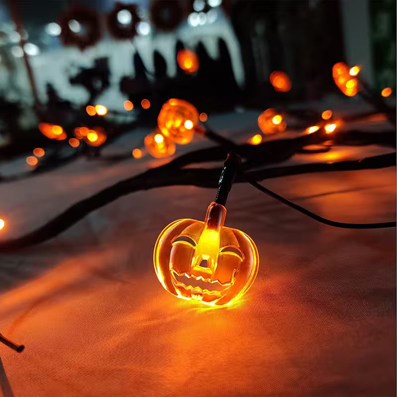 Halloween Garland With Lights – Bat Pumpkin LED 6ft Black Twig Branch, 8 Modes, Battery Powered
