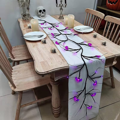 Halloween Garland With Lights – Bat Pumpkin LED 6ft Black Twig Branch, 8 Modes, Battery Powered