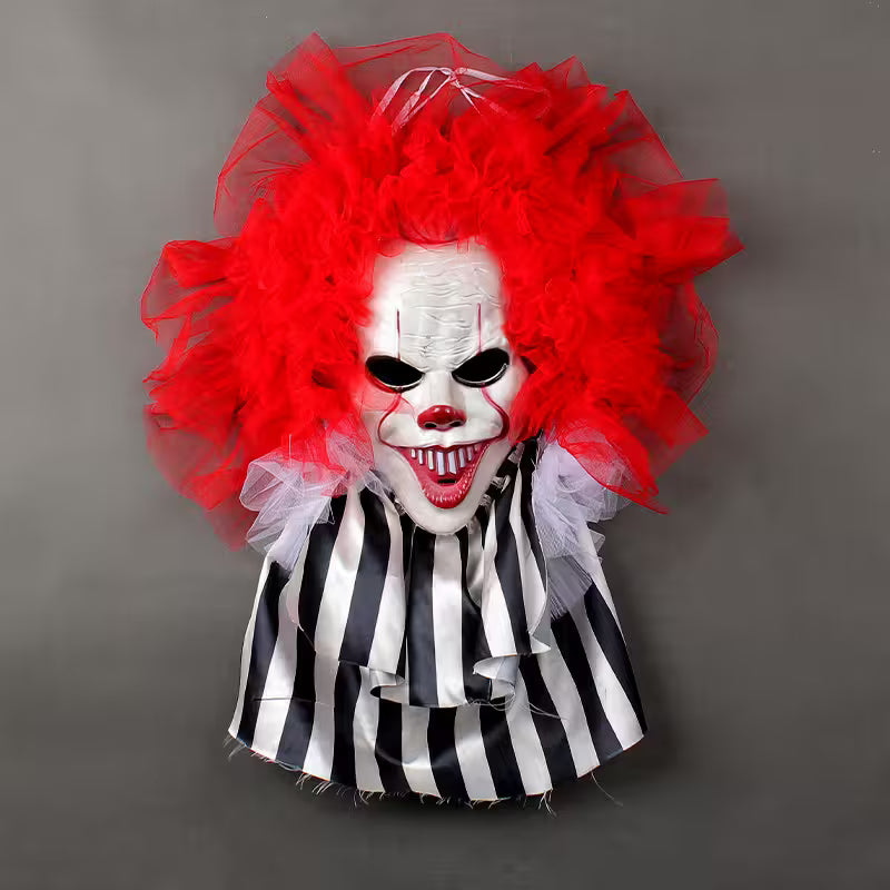Halloween Spooky Redhead Clown Wreath – 70cm Latex Face, Scary Front Door Decoration for Haunted House & Party