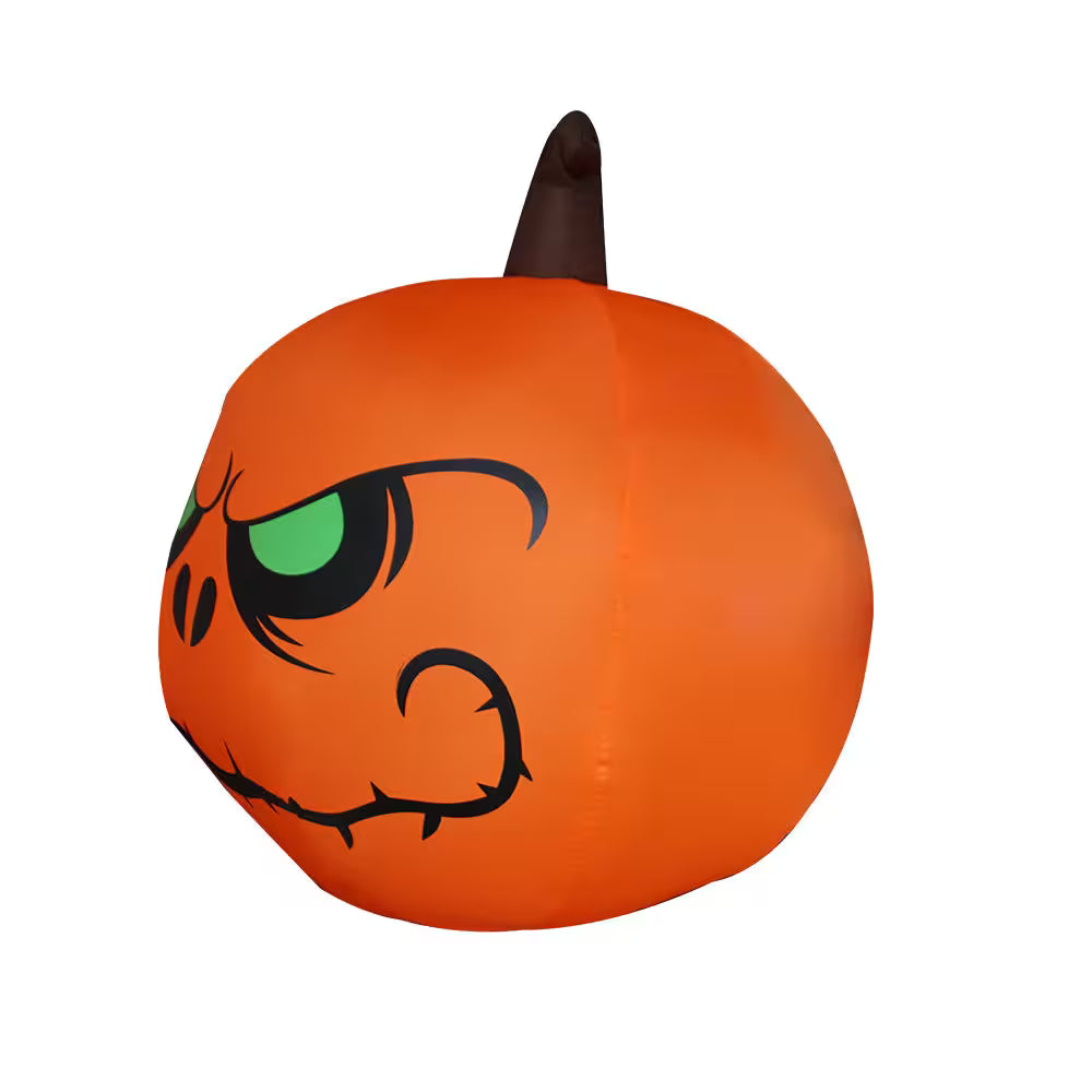 Sideview of Halloween Inflatable Pumpkin Light  – 4ft Light-Up Jack-o’-Lantern with Green-Eyed Design for Spooky Party Displays