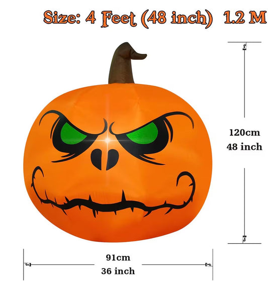 Halloween Inflatable Pumpkin Light  – 4ft Light-Up Jack-o’-Lantern with Green-Eyed Design for Spooky Party Displays - Dimensions