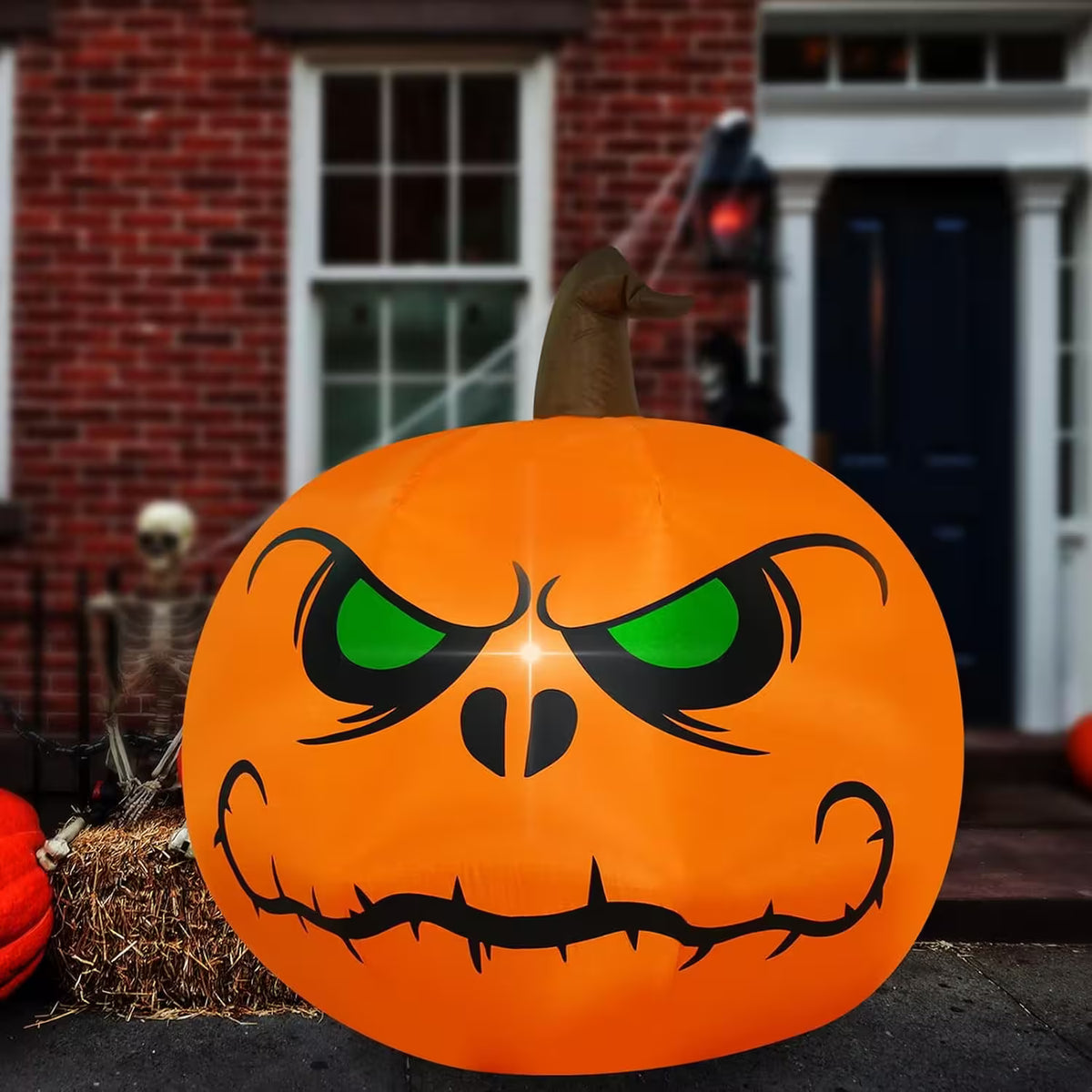 Halloween Inflatable Pumpkin Light  – 4ft Light-Up Jack-o’-Lantern with Green-Eyed Design for Spooky Party Displays