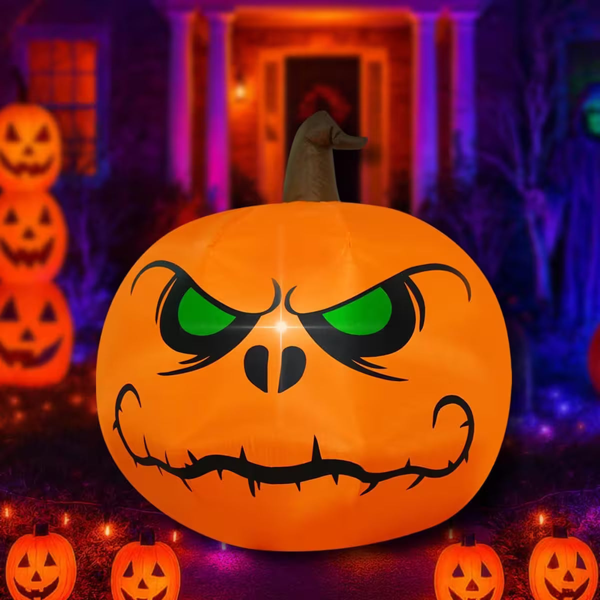 Halloween Inflatable Pumpkin Light  – 4ft Light-Up Jack-o’-Lantern with Green-Eyed Design for Spooky Party Displays